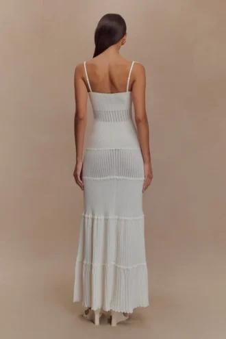 Vestido largo de punto Finley Pointelle – Marfil