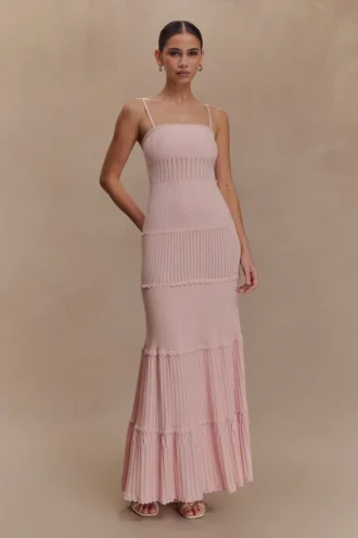 Vestido largo de punto Finley Pointelle – Rosa bebé