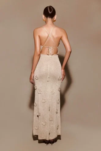 Vestido largo de punto metalizado Suki – Dorado