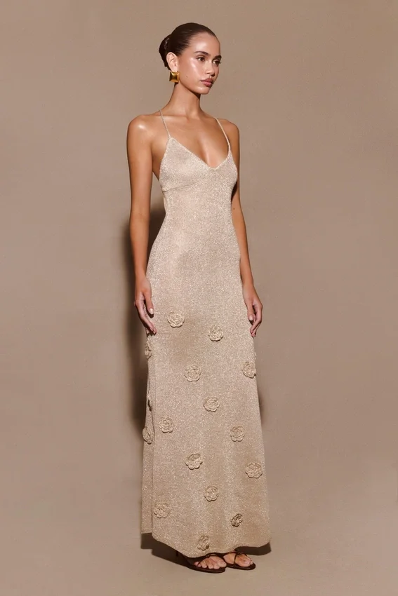 Vestido largo de punto metalizado Suki – Dorado Vestido largo de punto metalizado Suki – Dorado