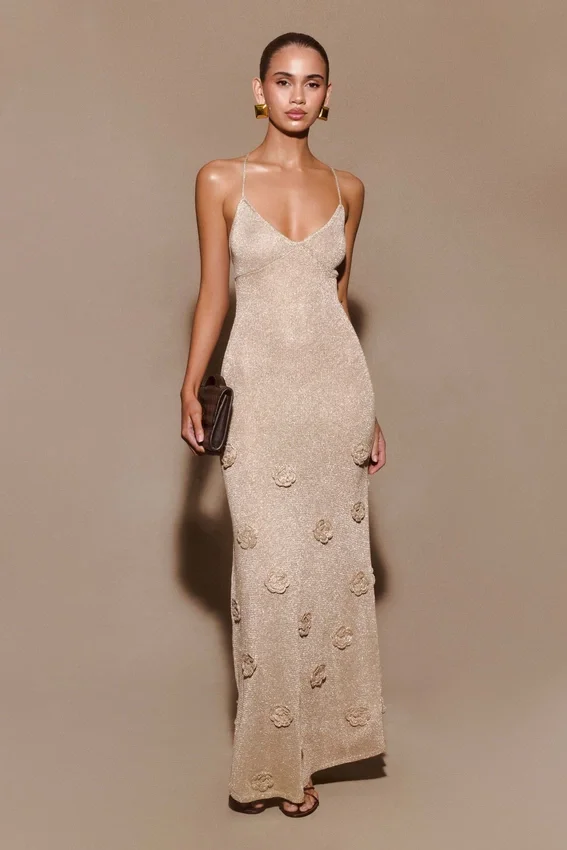 Vestido largo de punto metalizado Suki – Dorado Vestido largo de punto metalizado Suki – Dorado
