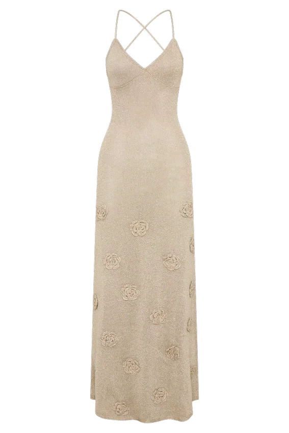 Vestido largo de punto metalizado Suki – Dorado Vestido largo de punto metalizado Suki – Dorado