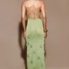 Vestido largo de punto metalizado Suki – Verde pastel