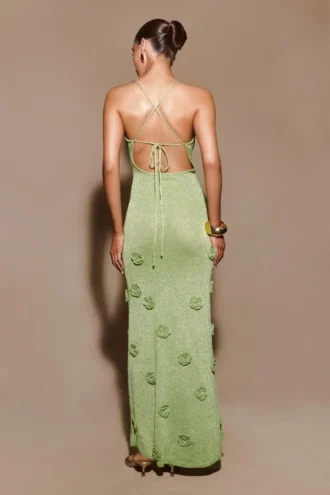 Vestido largo de punto metalizado Suki – Verde pastel