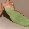 Vestido largo de punto metalizado Suki – Verde pastel