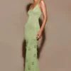 Vestido largo de punto metalizado Suki – Verde pastel