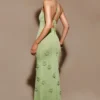 Vestido largo de punto metalizado Suki – Verde pastel
