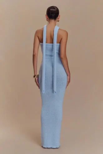 Vestido largo de punto sin tirantes Andrea – Azul claro