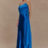Vestido largo de satén y gasa Carah – Cobalto Vestido largo de satén y gasa Carah – Cobalto