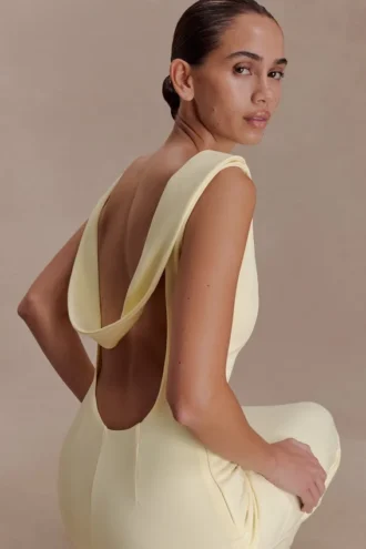 Vestido largo drapeado de crepé Galilea – Limón Vestido largo drapeado de crepé Galilea – Limón