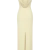 Vestido largo drapeado de crepé Galilea – Limón Vestido largo drapeado de crepé Galilea – Limón