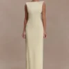 Vestido largo drapeado de crepé Galilea – Limón Vestido largo drapeado de crepé Galilea – Limón