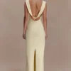 Vestido largo drapeado de crepé Galilea – Limón Vestido largo drapeado de crepé Galilea – Limón