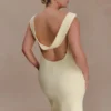 Vestido largo drapeado de crepé Galilea – Limón Vestido largo drapeado de crepé Galilea – Limón