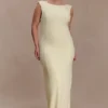 Vestido largo drapeado de crepé Galilea – Limón Vestido largo drapeado de crepé Galilea – Limón