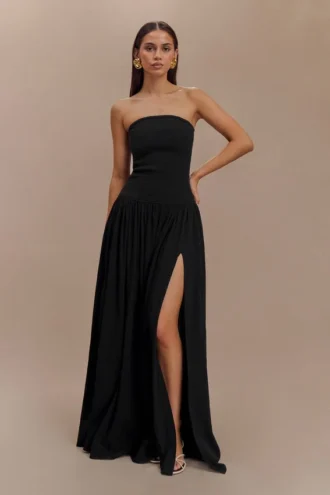 vestido largo fruncido de algodn maureen negro 1 330x495 - Vestido largo fruncido de algod&oacute;n Maureen - Negro