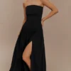 Vestido largo fruncido de algodón Maureen – Negro Vestido largo fruncido de algodón Maureen – Negro