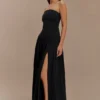 Vestido largo fruncido de algodón Maureen – Negro Vestido largo fruncido de algodón Maureen – Negro