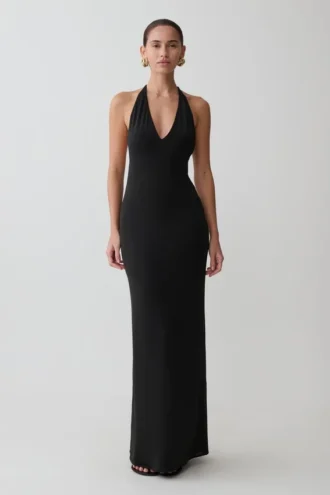 Vestido largo Hana Slinky Plunge – Negro