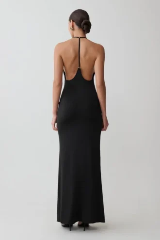 Vestido largo Hana Slinky Plunge – Negro