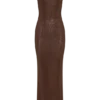 Vestido largo Jasmyn Hot Fix con espalda de malla – Chocolate