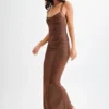 Vestido largo Jasmyn Hot Fix con espalda de malla – Chocolate