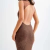 Vestido largo Jasmyn Hot Fix con espalda de malla – Chocolate