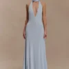 Vestido largo Juliet Slinky con pañuelo – Azul pálido Vestido largo Juliet Slinky con pañuelo – Azul pálido