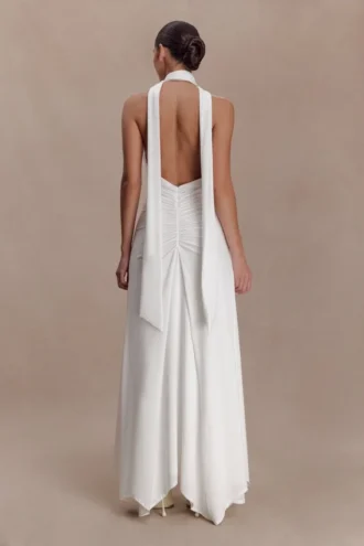 Vestido largo Juliet Slinky con pañuelo – Blanco