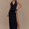 Vestido largo Kaiden con pedrería y tejido elástico – Negro Vestido largo Kaiden con pedrería y tejido elástico – Negro