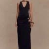 Vestido largo Kaiden con pedrería y tejido elástico – Negro Vestido largo Kaiden con pedrería y tejido elástico – Negro