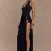 Vestido largo Kaiden con pedrería y tejido elástico – Negro Vestido largo Kaiden con pedrería y tejido elástico – Negro