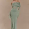 Vestido largo Kaitlin de un solo hombro, ceñido y con malla – Albahaca Vestido largo Kaitlin de un solo hombro, ceñido y con malla – Albahaca