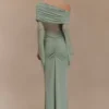 Vestido largo Kaitlin de un solo hombro, ceñido y con malla – Albahaca Vestido largo Kaitlin de un solo hombro, ceñido y con malla – Albahaca