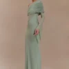 Vestido largo Kaitlin de un solo hombro, ceñido y con malla – Albahaca Vestido largo Kaitlin de un solo hombro, ceñido y con malla – Albahaca