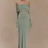 Vestido largo Kaitlin de un solo hombro, ceñido y con malla – Albahaca Vestido largo Kaitlin de un solo hombro, ceñido y con malla – Albahaca