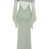 Vestido largo Kaitlin de un solo hombro, ceñido y con malla – Albahaca Vestido largo Kaitlin de un solo hombro, ceñido y con malla – Albahaca