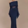 Vestido largo Kaitlin de un solo hombro, con tejido elástico y malla – Azul medianoche Vestido largo Kaitlin de un solo hombro, con tejido elástico y malla – Azul medianoche