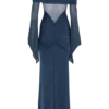 Vestido largo Kaitlin de un solo hombro, con tejido elástico y malla – Azul medianoche Vestido largo Kaitlin de un solo hombro, con tejido elástico y malla – Azul medianoche