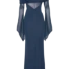 Vestido largo Kaitlin de un solo hombro, con tejido elástico y malla – Azul medianoche Vestido largo Kaitlin de un solo hombro, con tejido elástico y malla – Azul medianoche