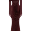 Vestido largo Kaitlin de un solo hombro, con tejido elástico y malla – Burdeos Vestido largo Kaitlin de un solo hombro, con tejido elástico y malla – Burdeos