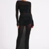 Vestido largo Kate de malla y nailon – Negro