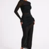 Vestido largo Kate de malla y nailon – Negro