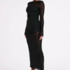 Vestido largo Kate de malla y nailon – Negro