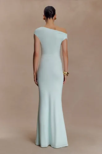 Vestido largo Kinsley Slinky con detalles metálicos – Lagoon