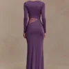 Vestido largo Megan de tejido elástico y malla – Morado