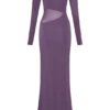 Vestido largo Megan de tejido elástico y malla – Morado