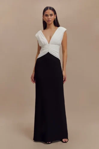Vestido largo Monique Contrast – Negro