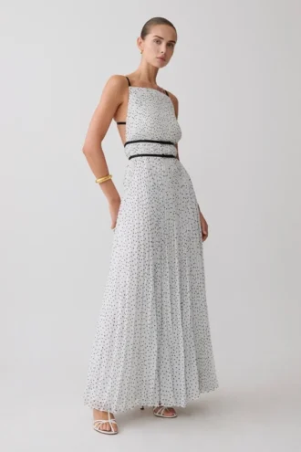 Vestido largo plisado Clarisse – Lunares