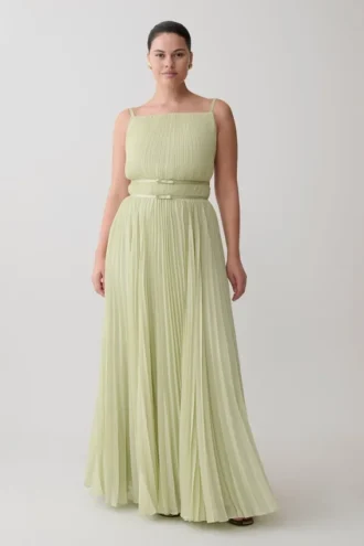 Vestido largo plisado Clarisse – Salvia